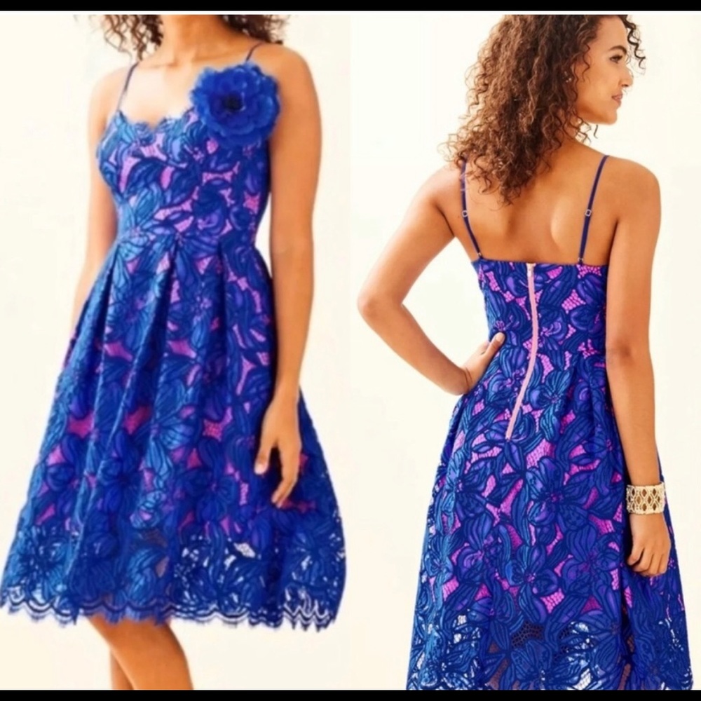 Lilly Pulitzer Camella blue and pink lace dress size 0.